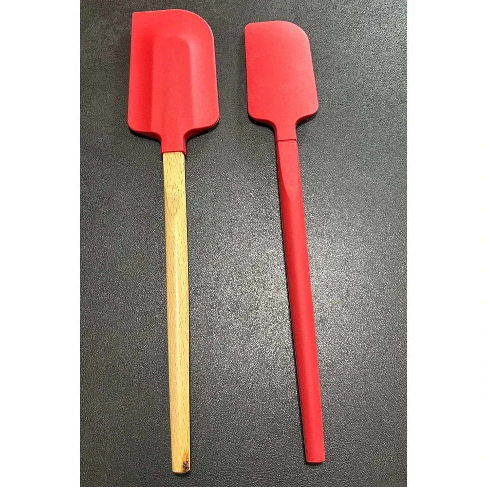 Williams Sonoma Spatula SET Red‎ Silicone & Wood 2pc Luxury Kitchen Tools